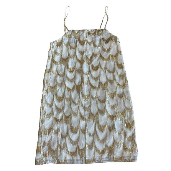 NWT Storia Gals Night Out Skyline Metallic Gold Silver Silk Mini Dress Small - Picture 4 of 8